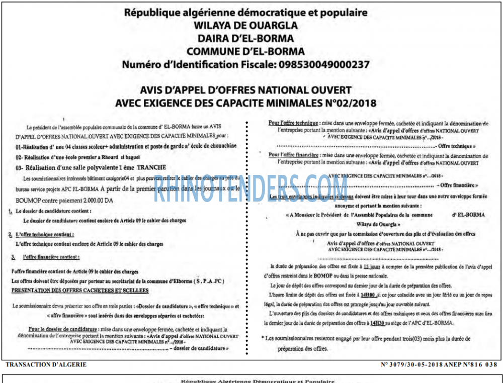 TRANSACTION D'ALGERIE