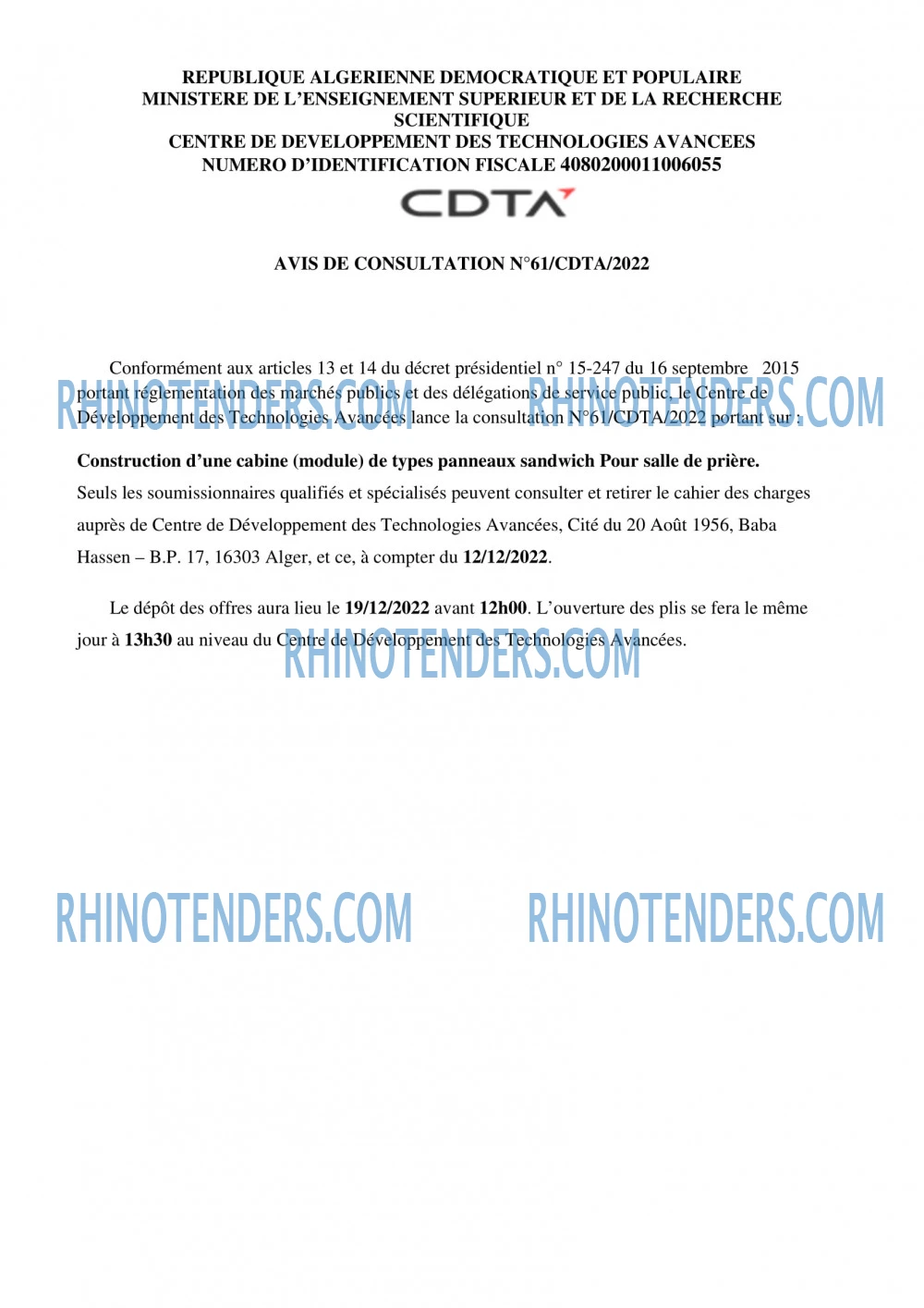 CDTA - Centre De Développement Des Technologies Avancées