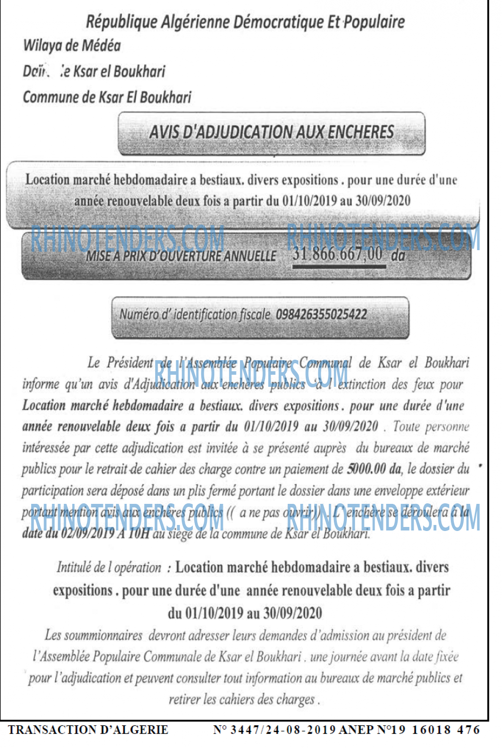 TRANSACTION D'ALGERIE