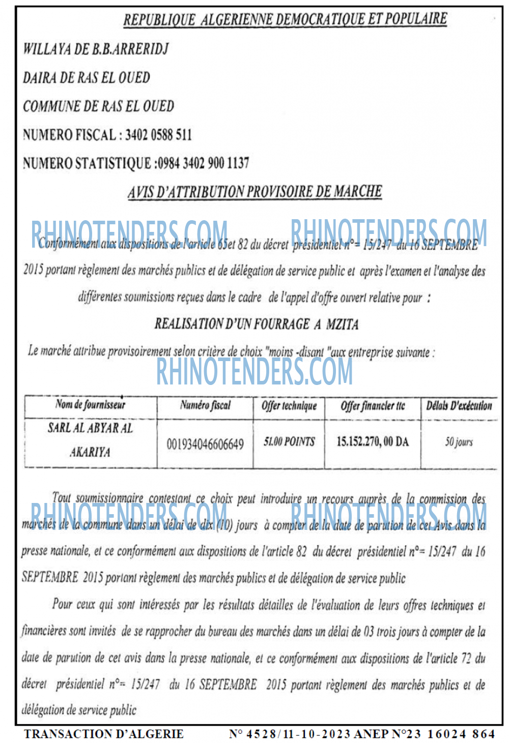 TRANSACTION D'ALGERIE