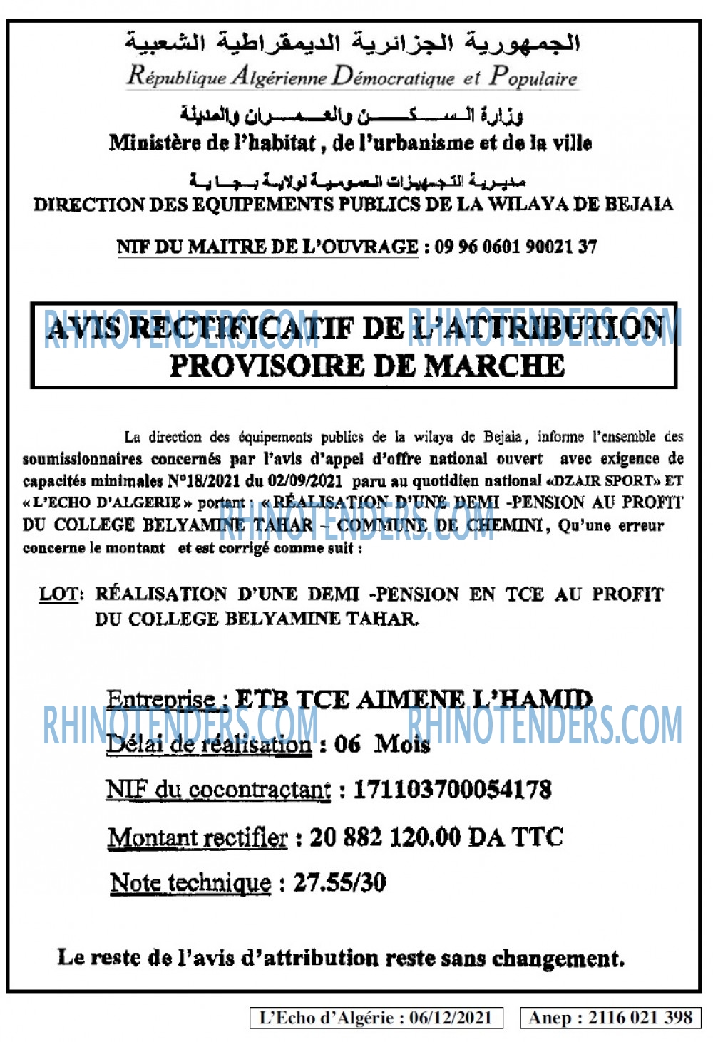 L'ECHO D'ALGERIE