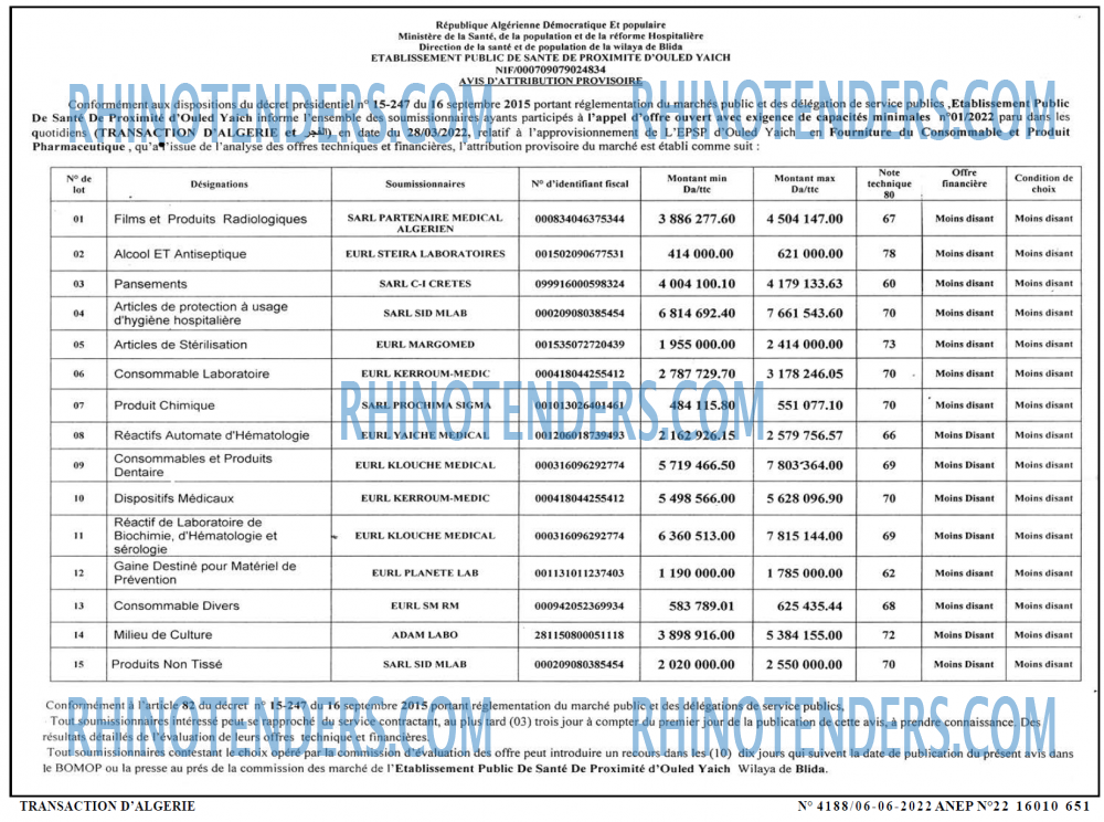 TRANSACTION D'ALGERIE
