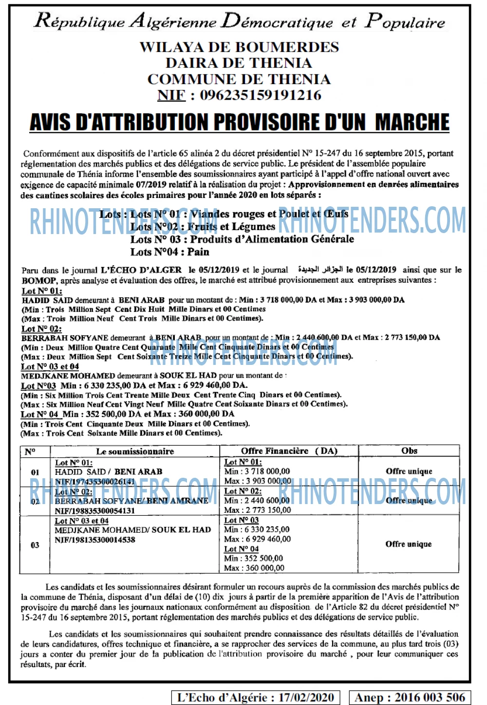 L'ECHO D'ALGERIE