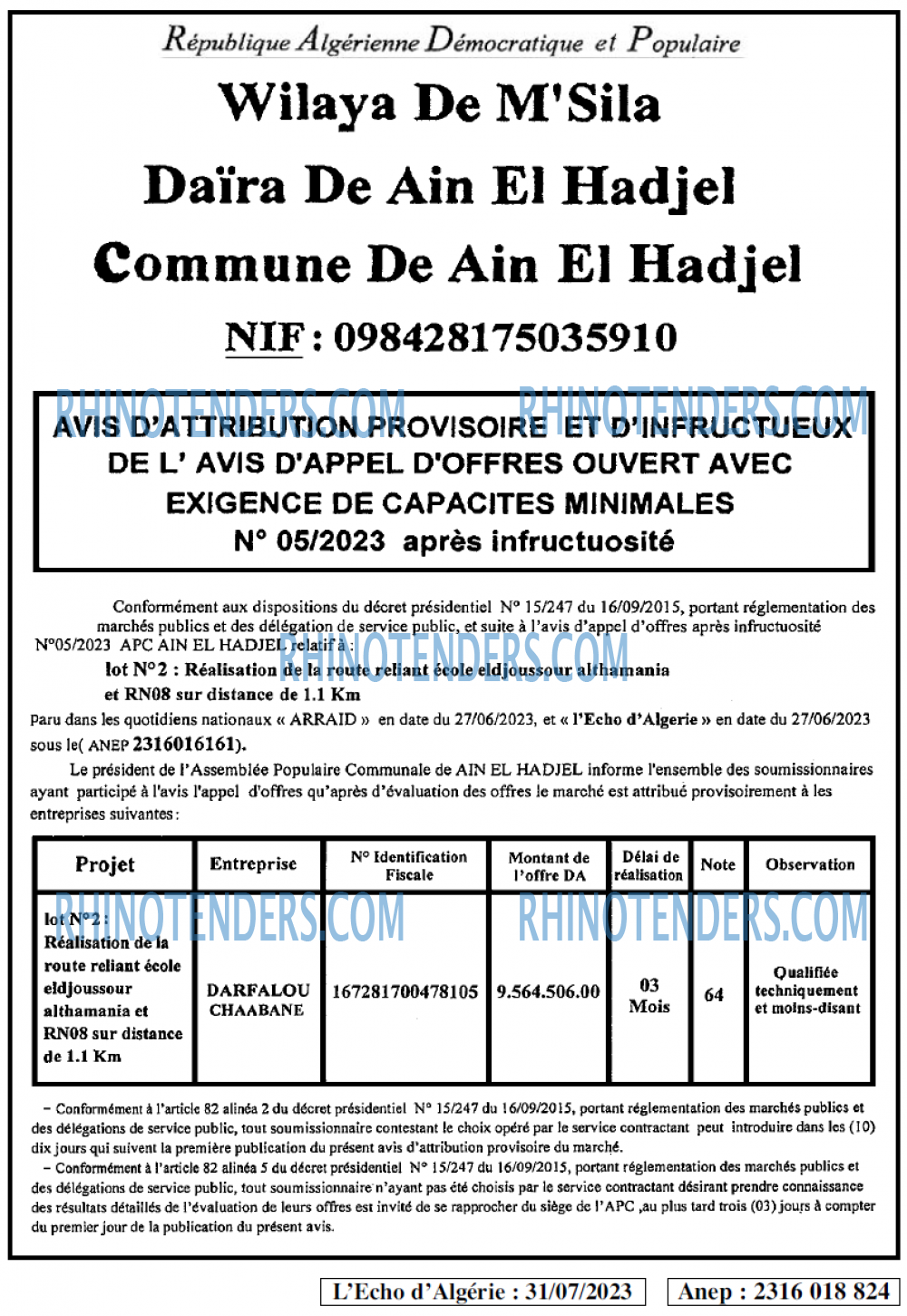 L'ECHO D'ALGERIE