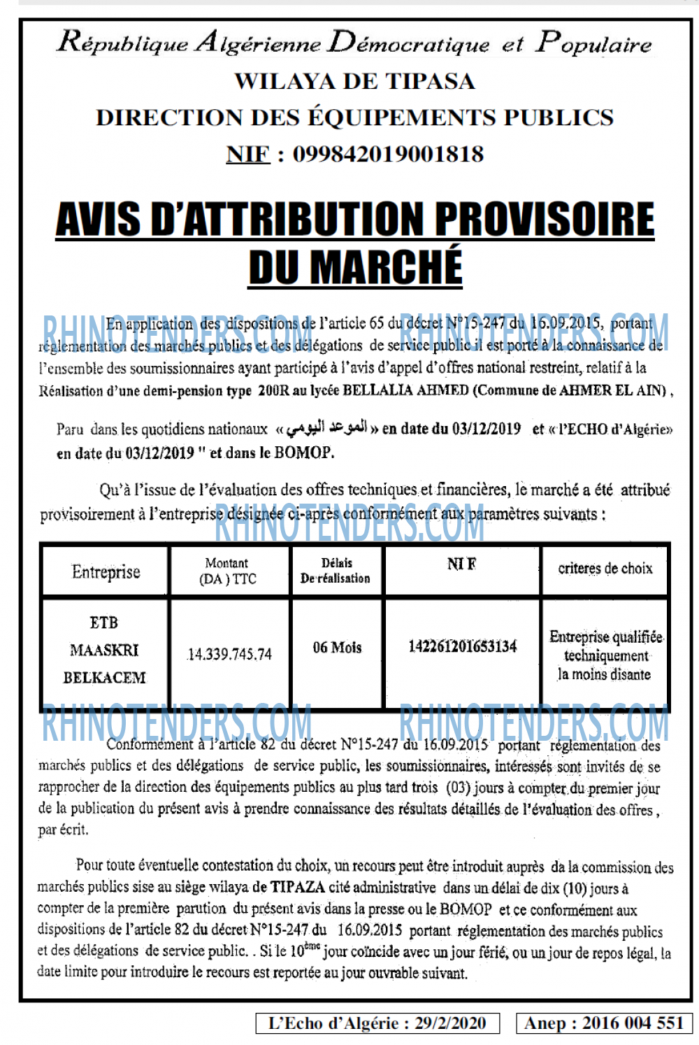 L'ECHO D'ALGERIE