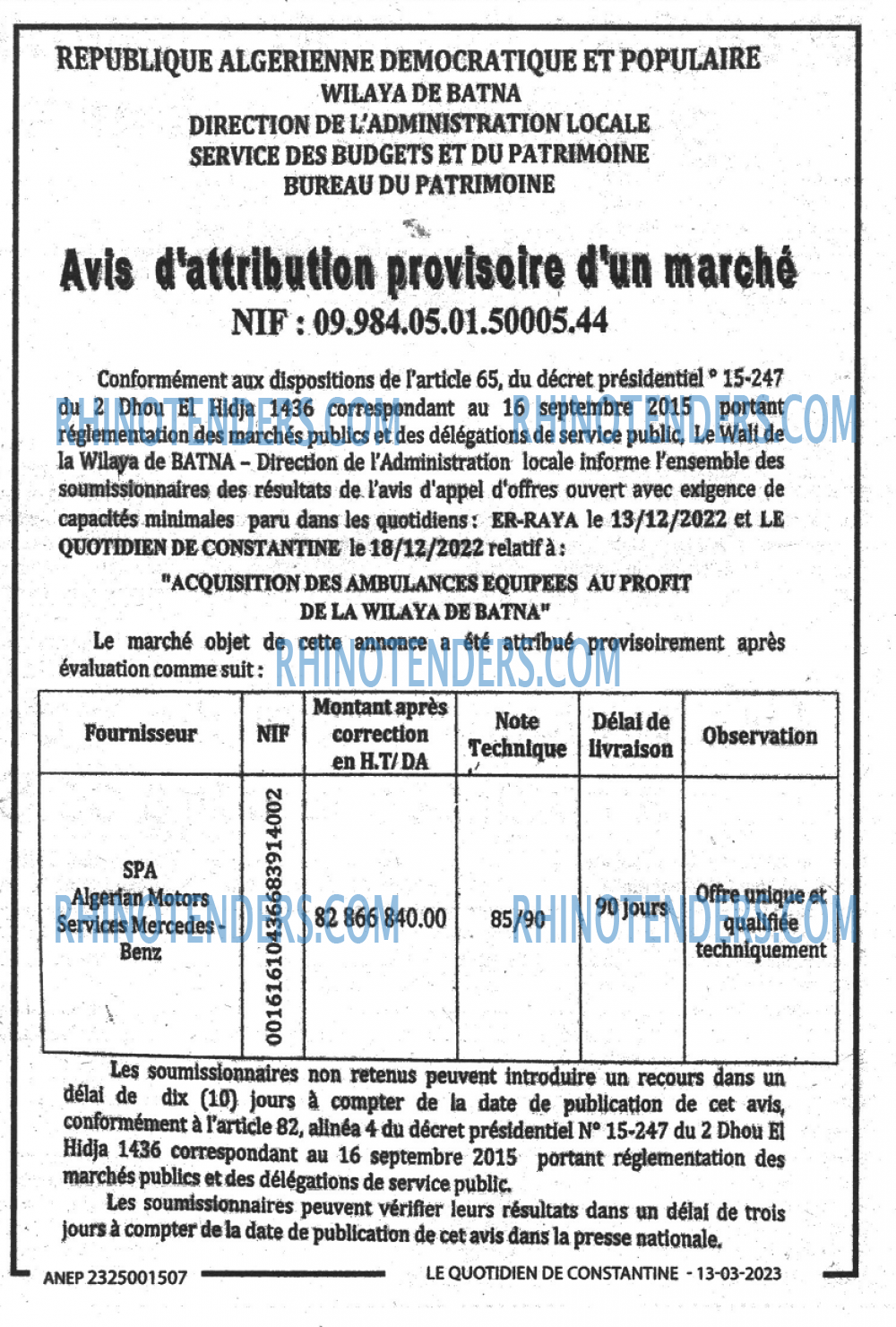 LE QUOTIDIEN DE CONSTANTINE