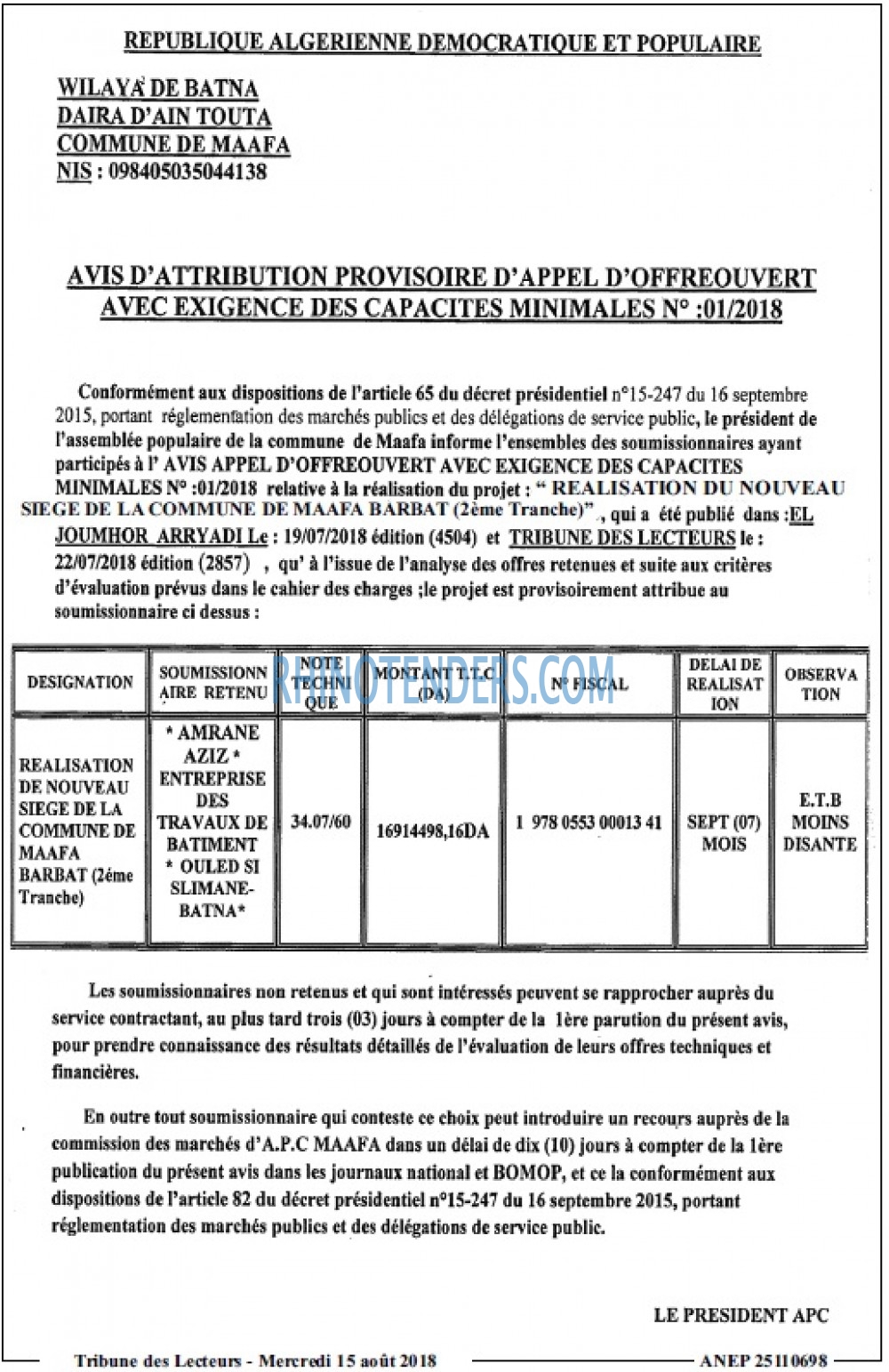 TRIBUNE DES LECTEURS