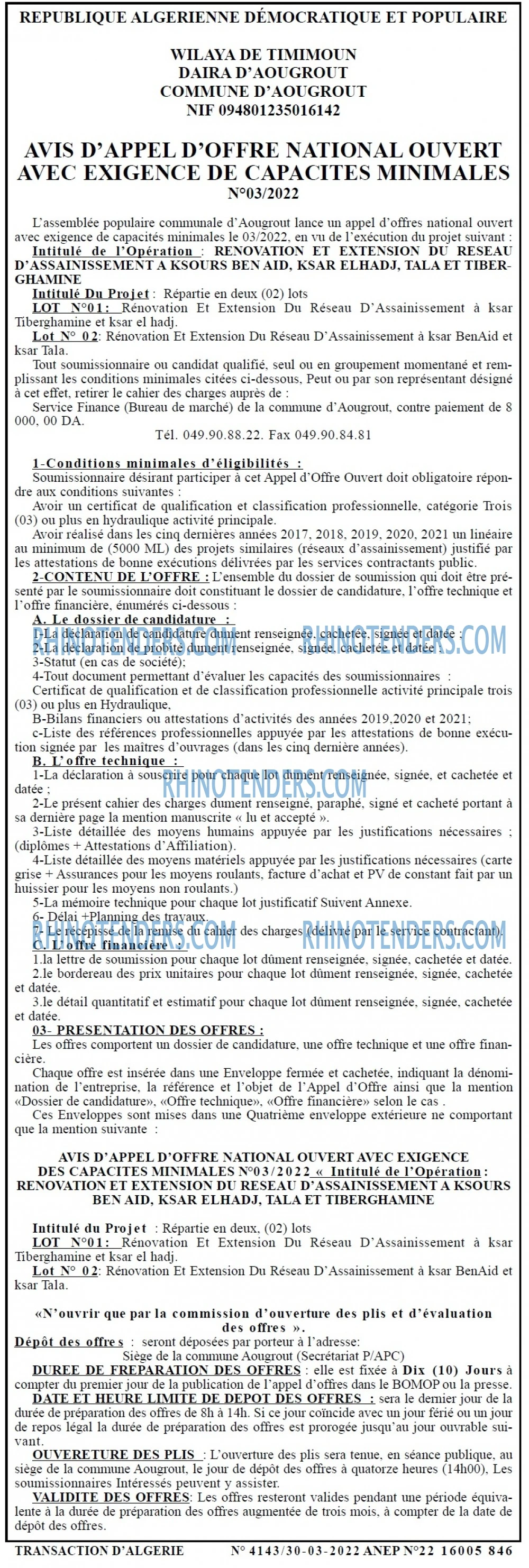 TRANSACTION D'ALGERIE