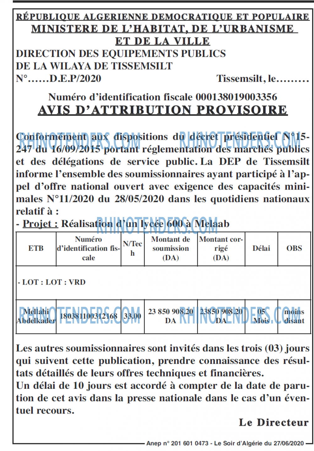 LE SOIR D'ALGERIE