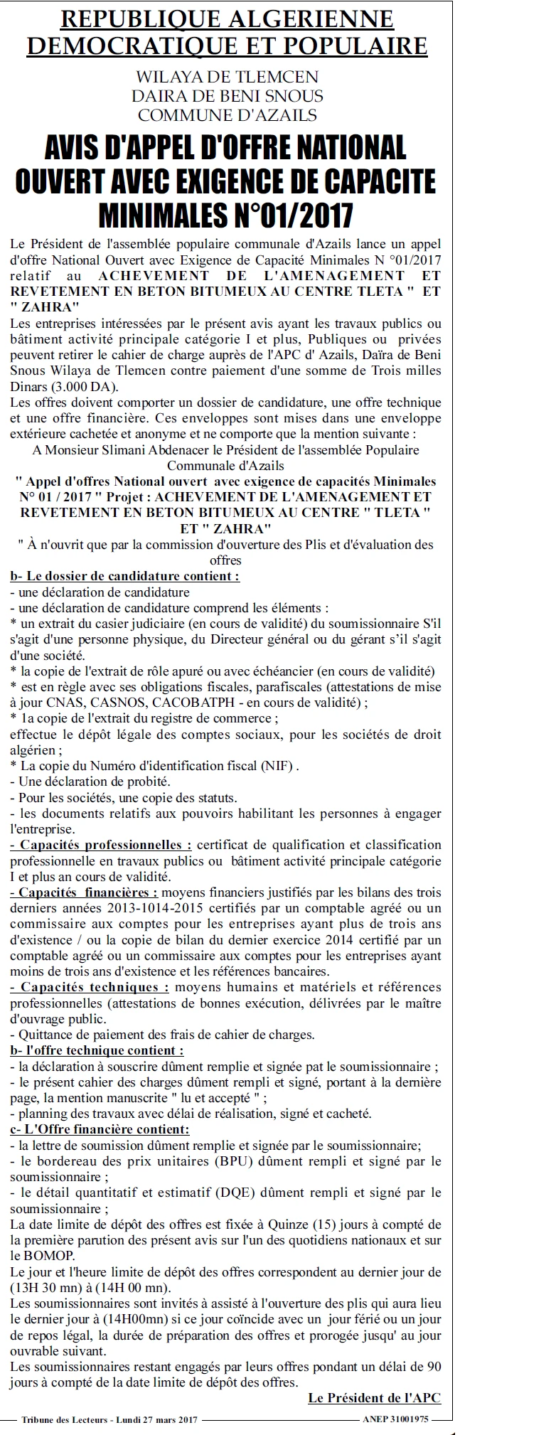 TRIBUNE DES LECTEURS