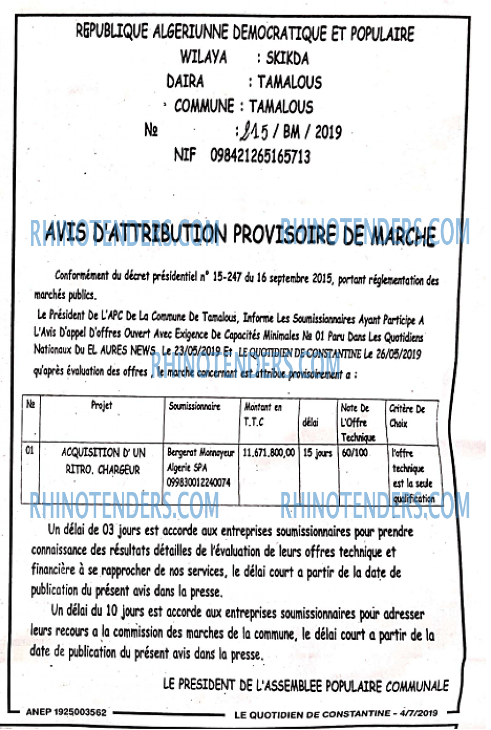 LE QUOTIDIEN DE CONSTANTINE