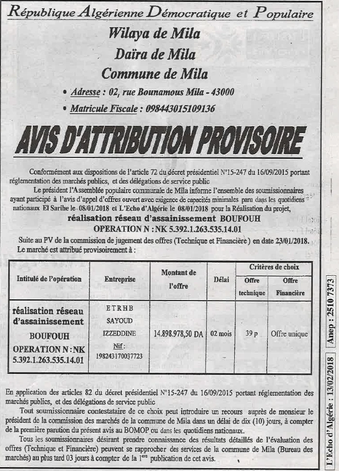 L'ECHO D'ALGERIE