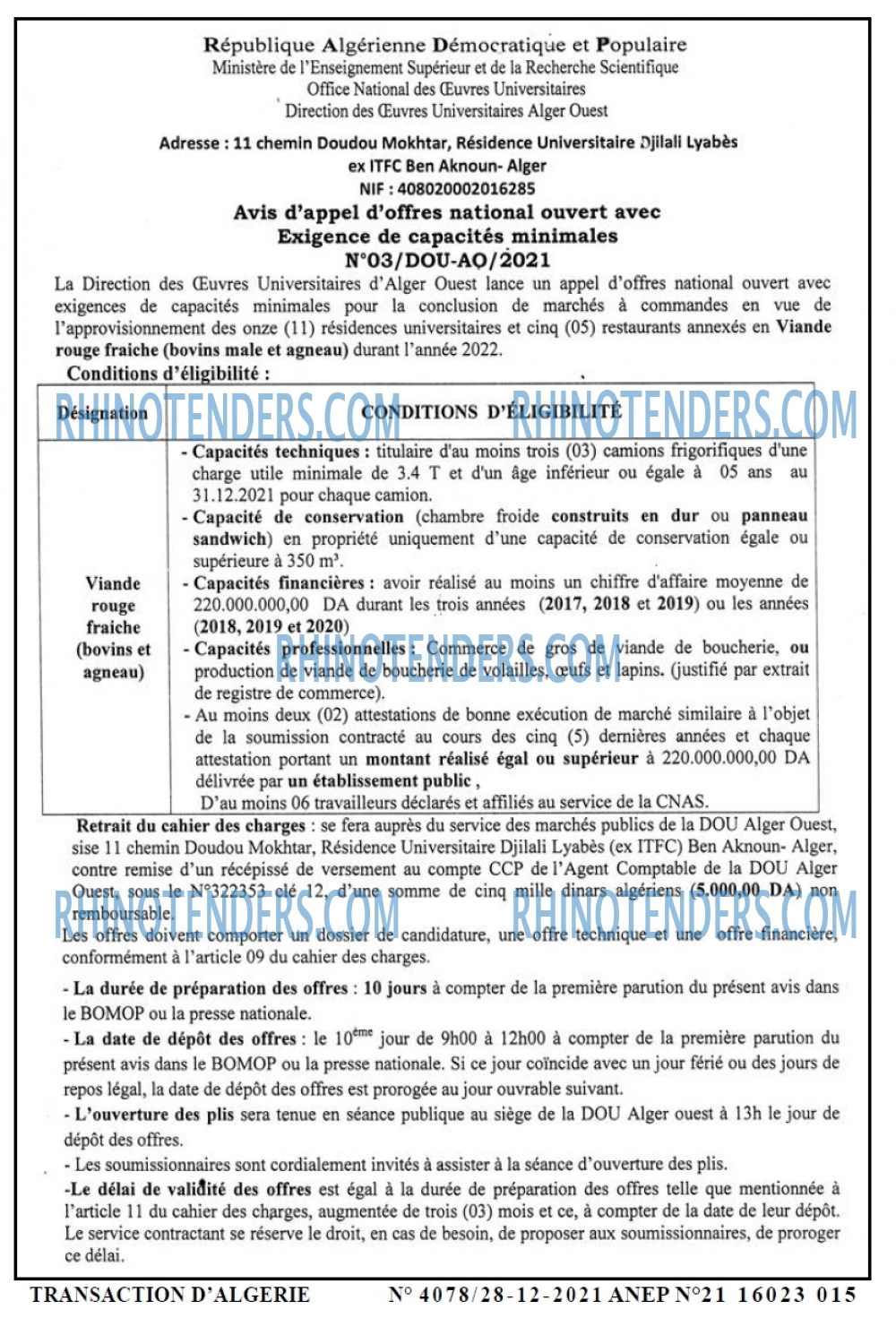TRANSACTION D'ALGERIE