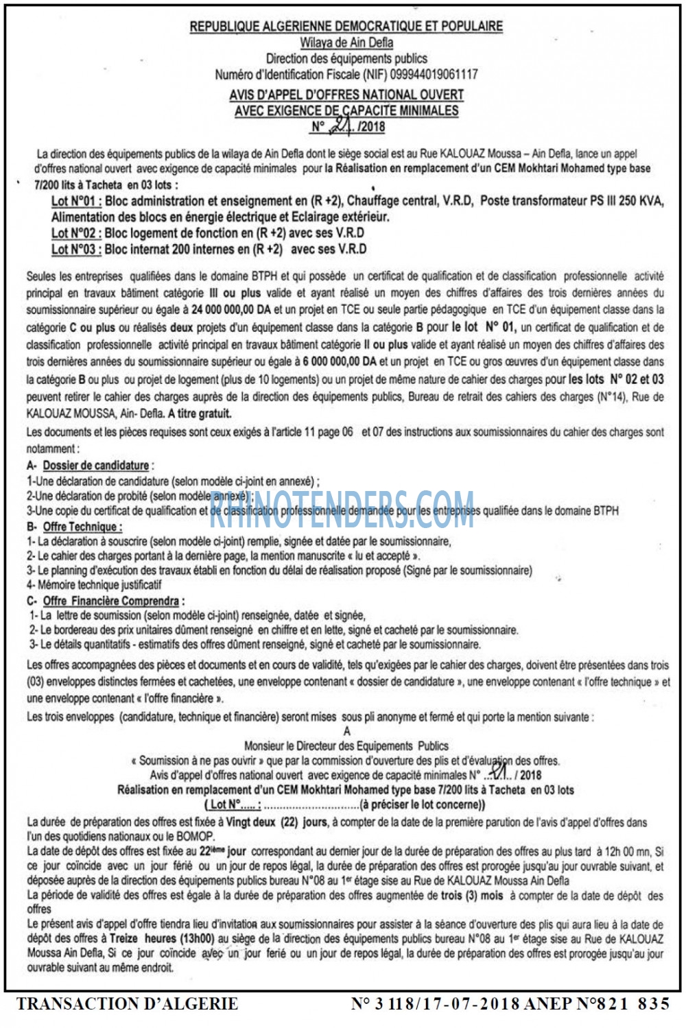 TRANSACTION D'ALGERIE