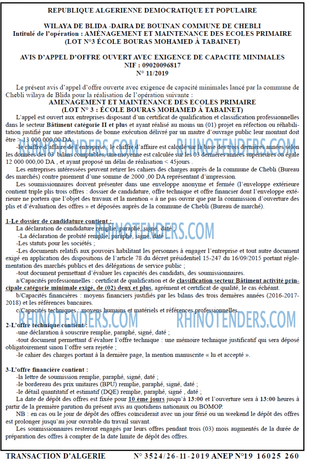 TRANSACTION D'ALGERIE