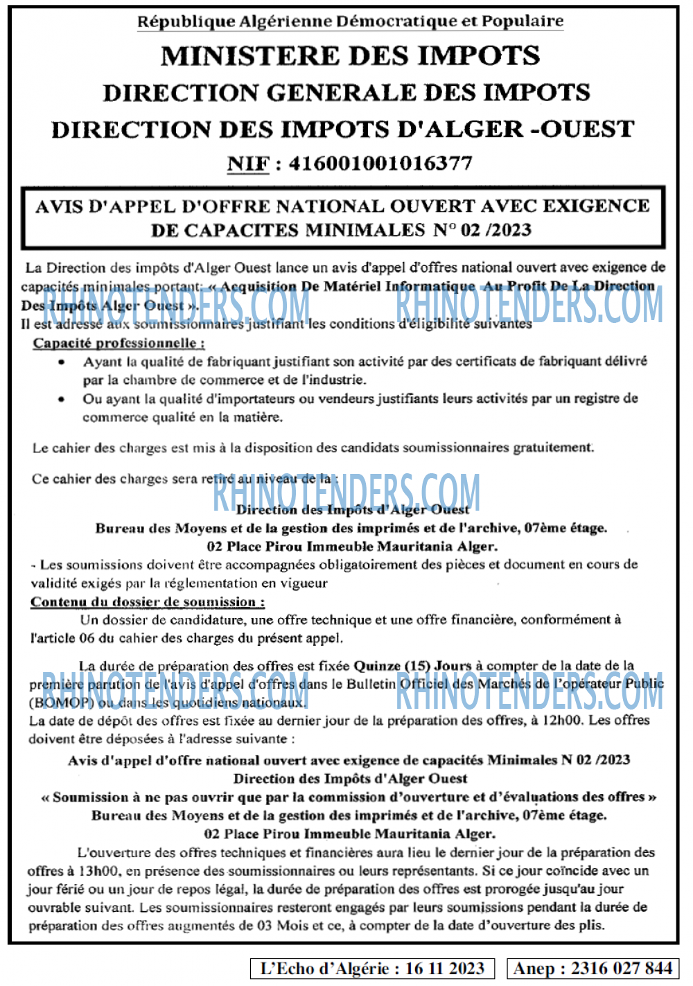 L'ECHO D'ALGERIE