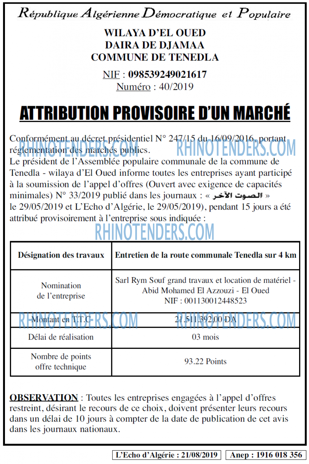 L'ECHO D'ALGERIE