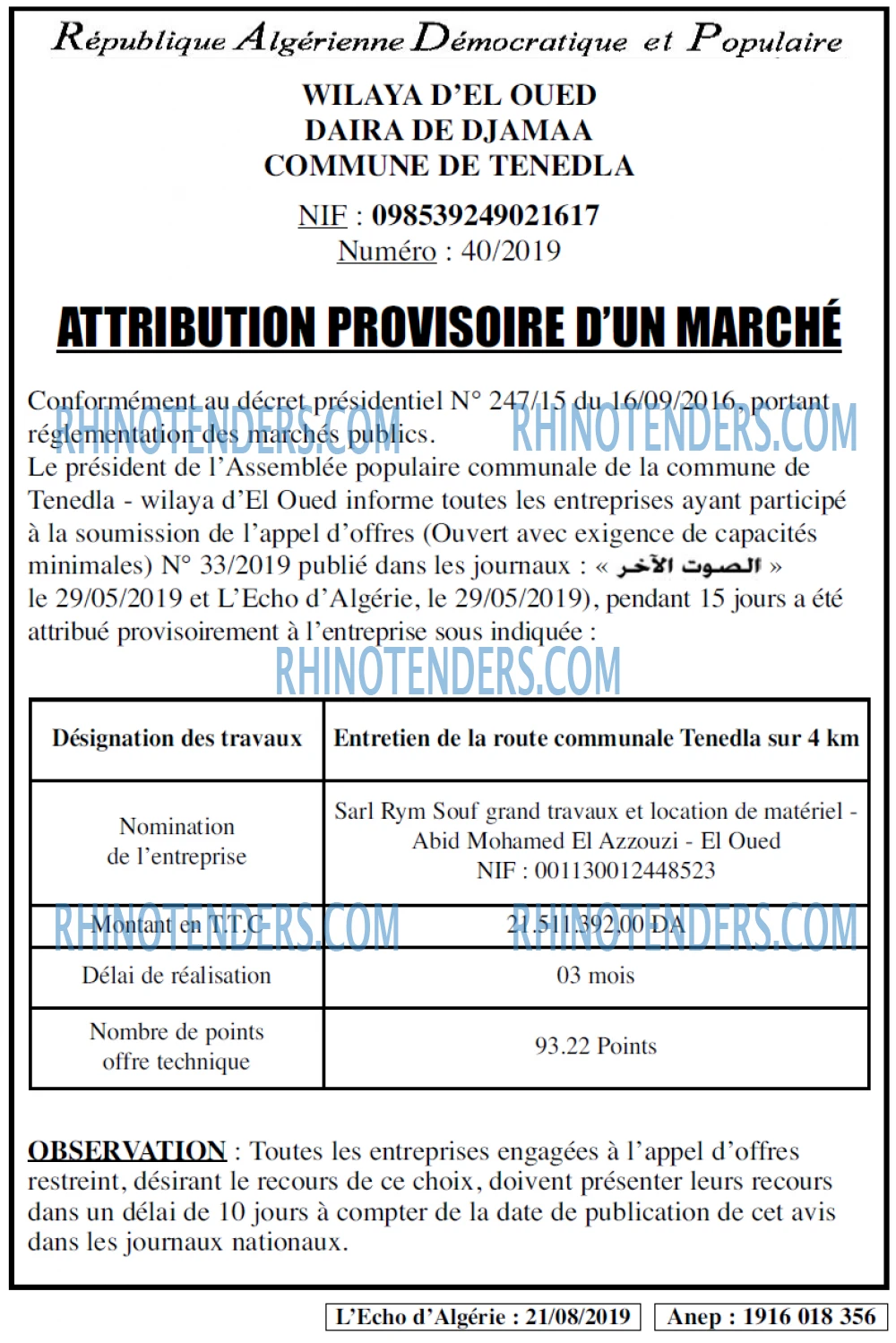 L'ECHO D'ALGERIE