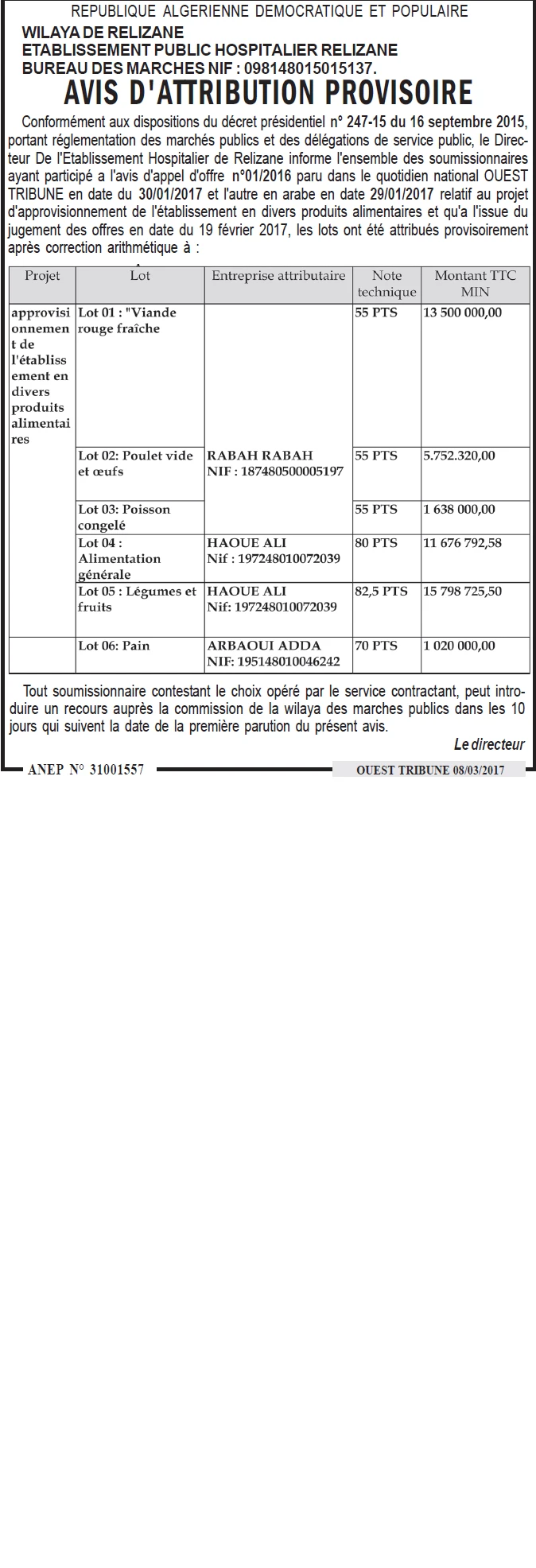 ouest TRIBUNE