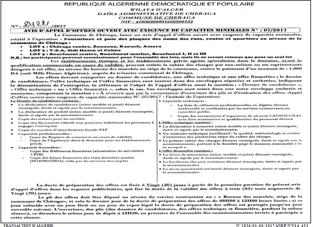TRANSACTION D'ALGERIE