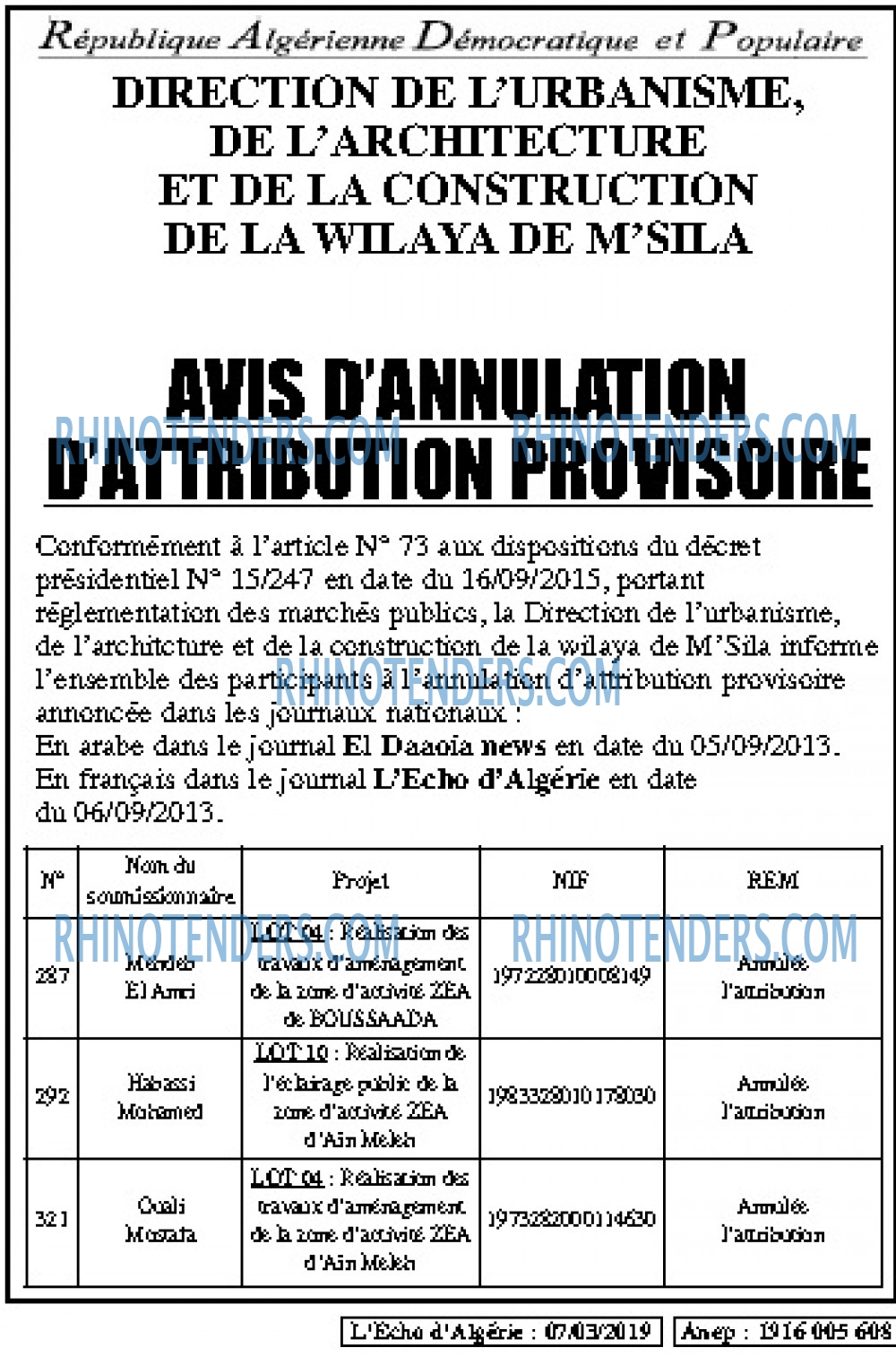 L'ECHO D'ALGERIE