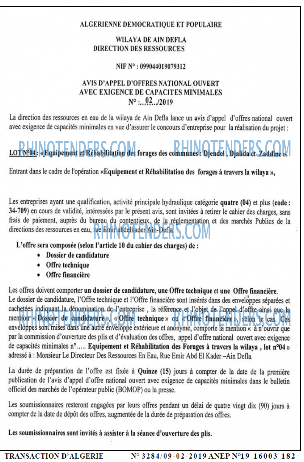 TRANSACTION D'ALGERIE