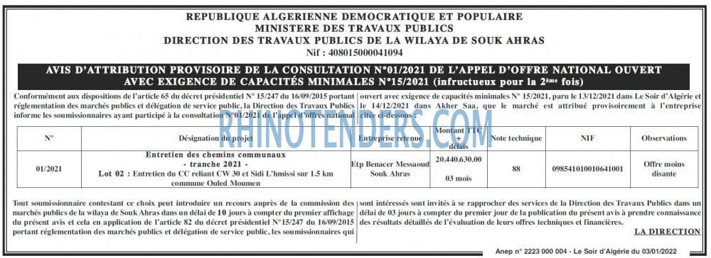 LE SOIR D'ALGERIE