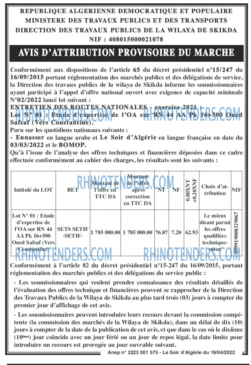 LE SOIR D'ALGERIE