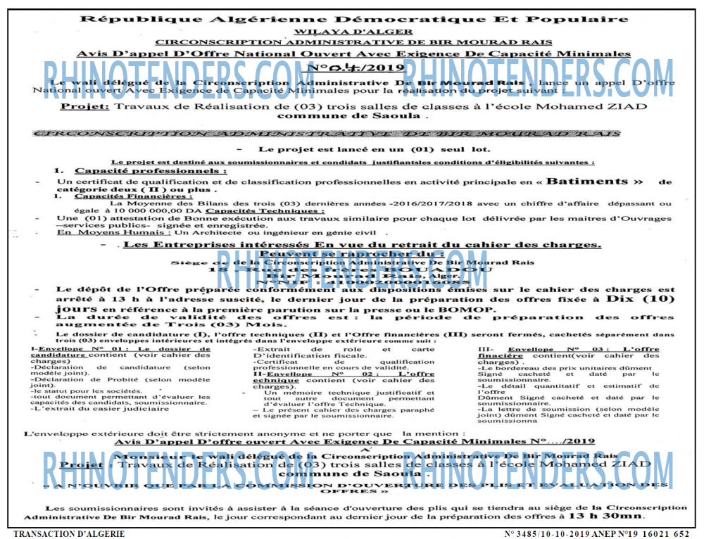 TRANSACTION D'ALGERIE