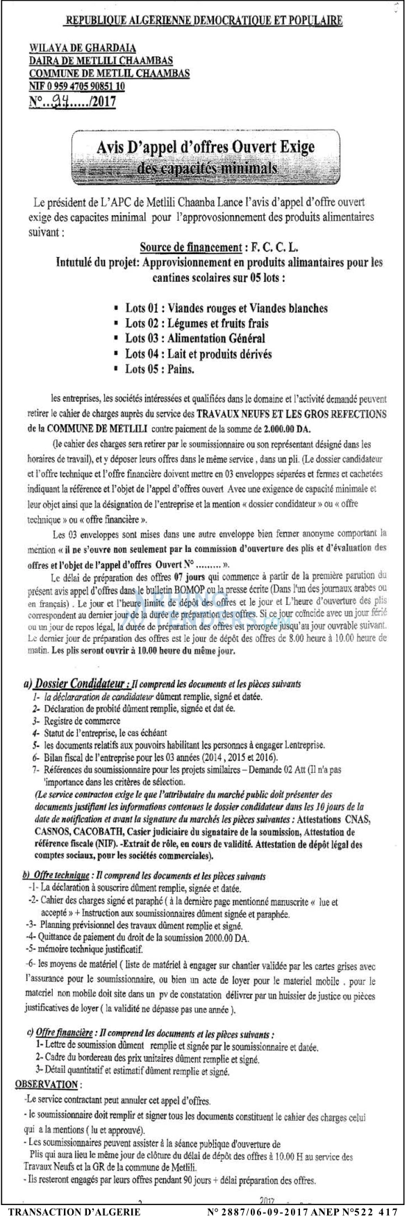 TRANSACTION D'ALGERIE