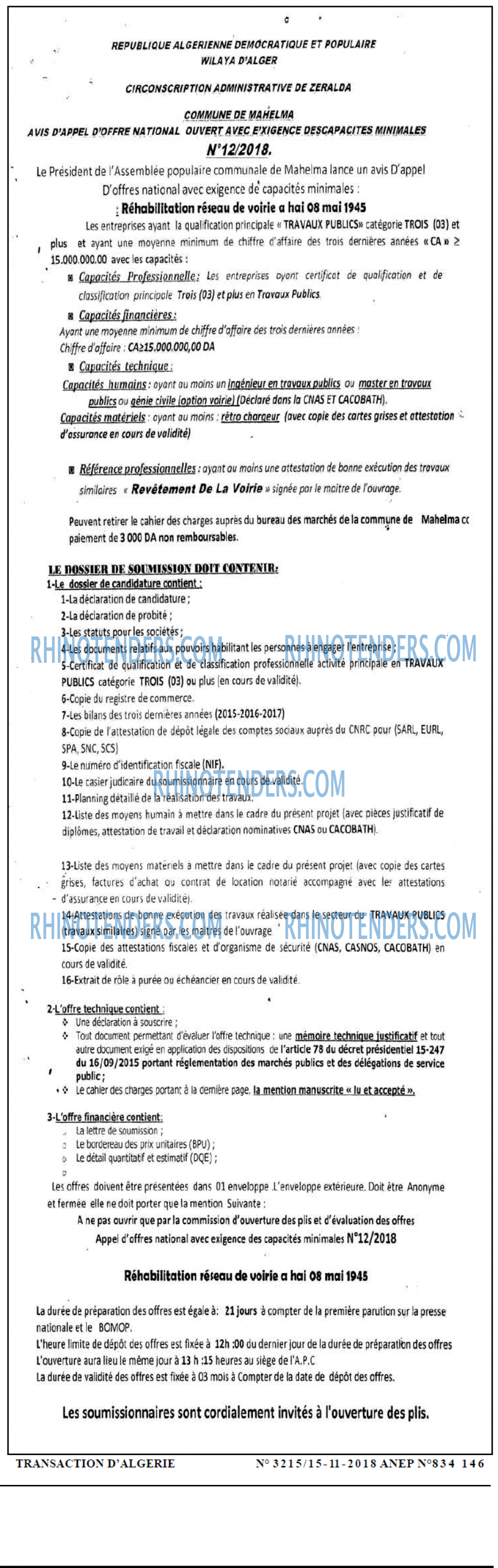 TRANSACTION D'ALGERIE