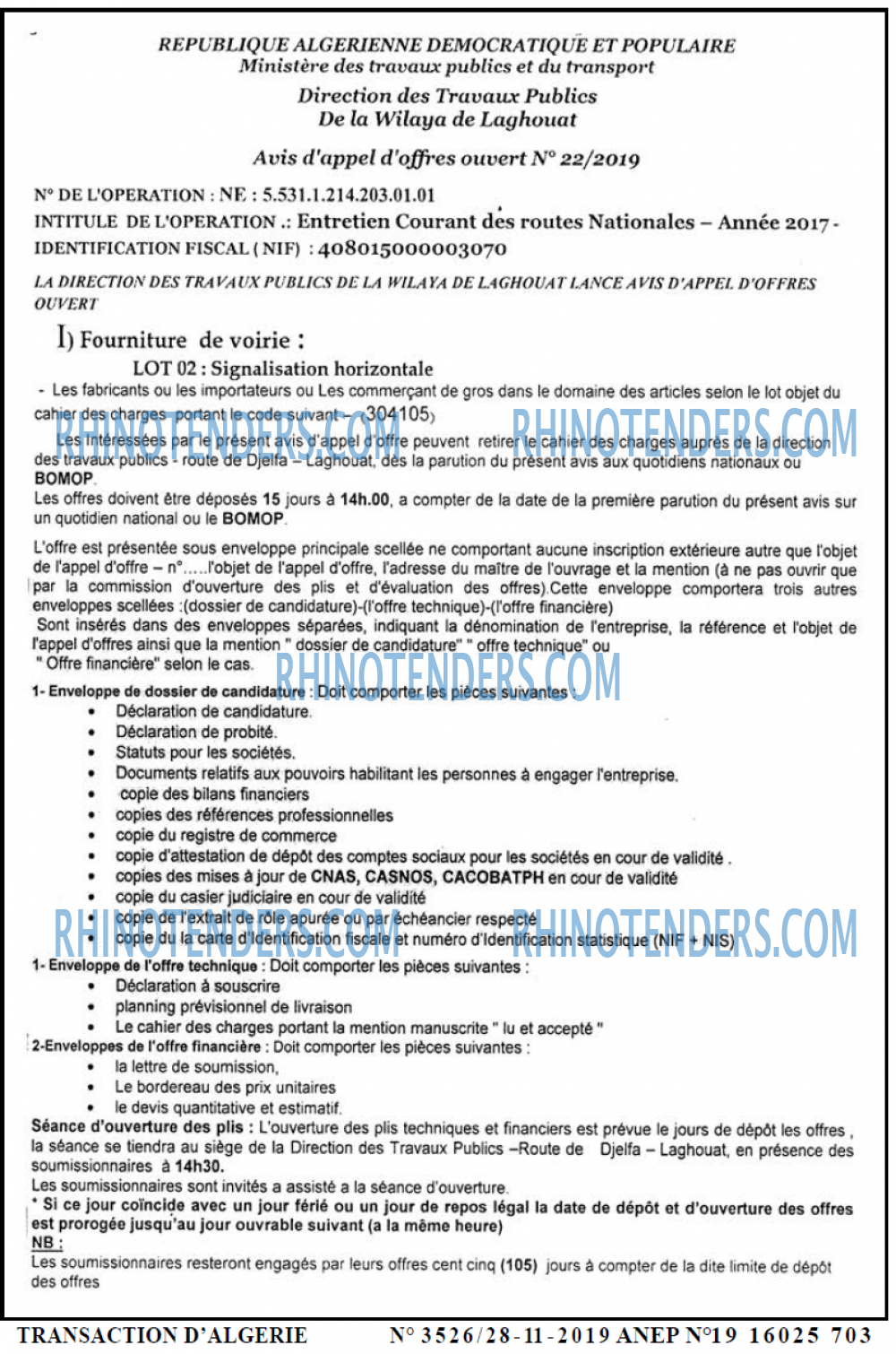 TRANSACTION D'ALGERIE