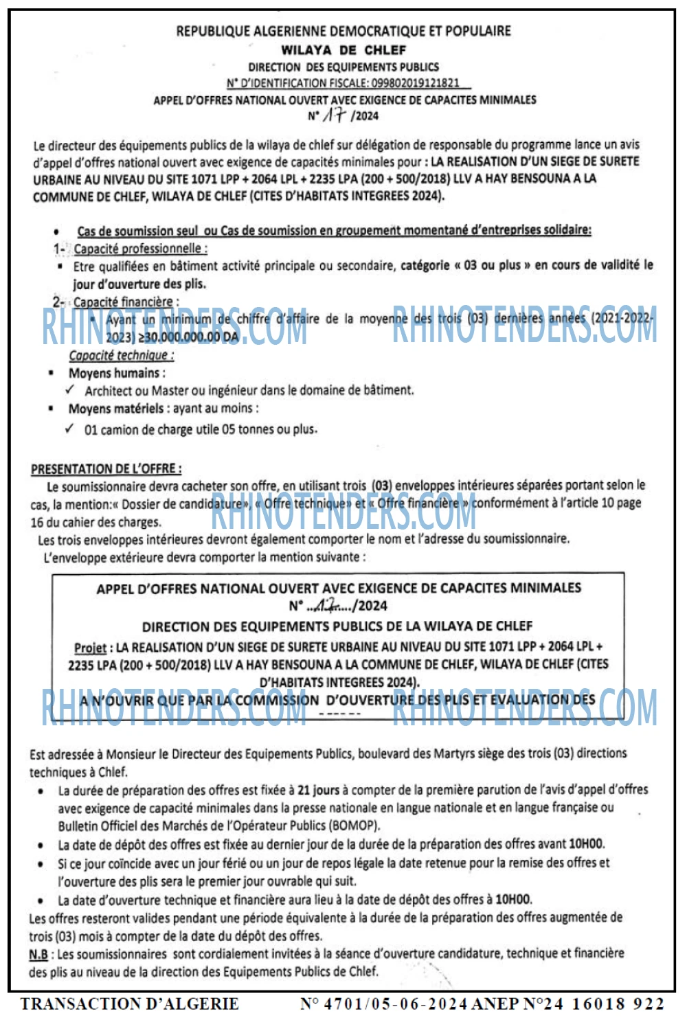 TRANSACTION D'ALGERIE
