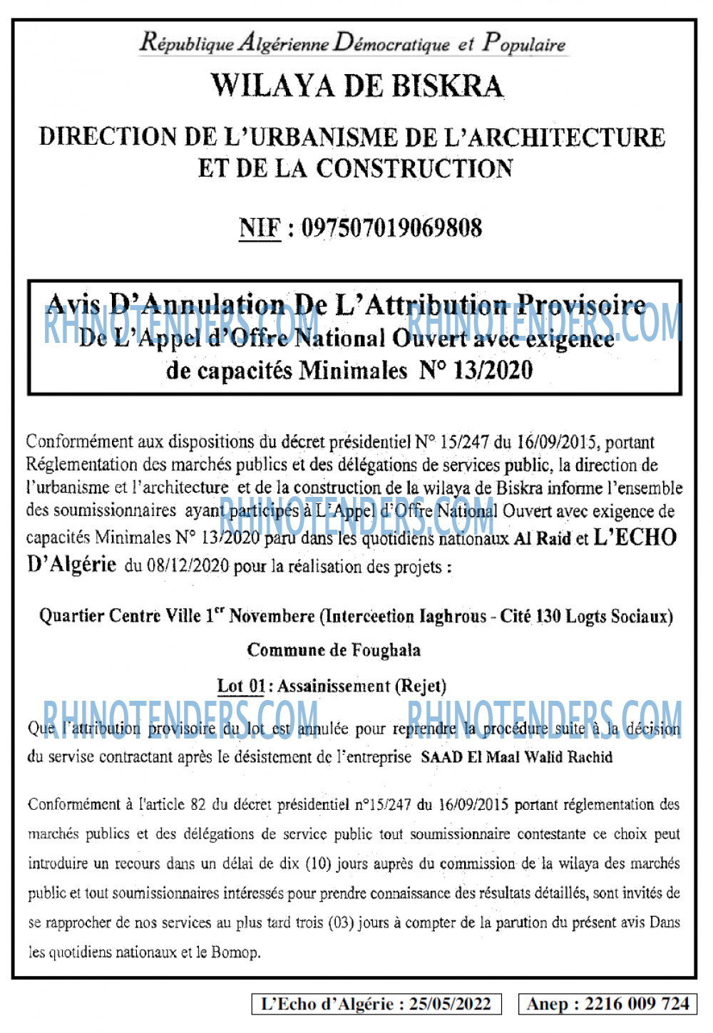 L'ECHO D'ALGERIE