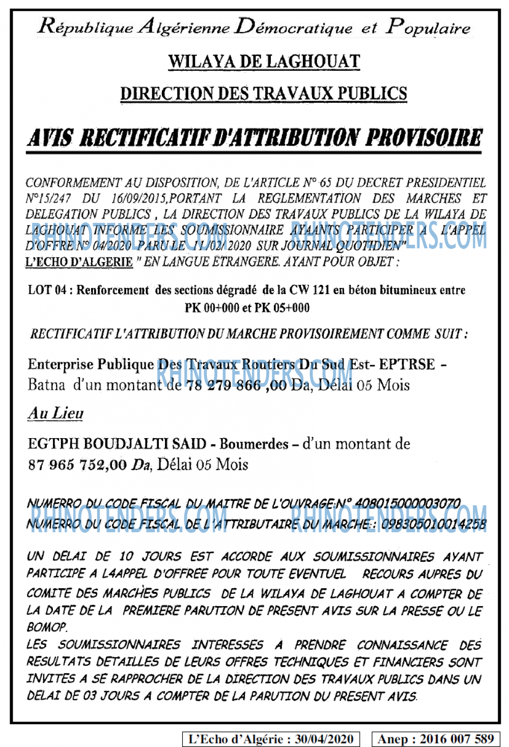 L'ECHO D'ALGERIE