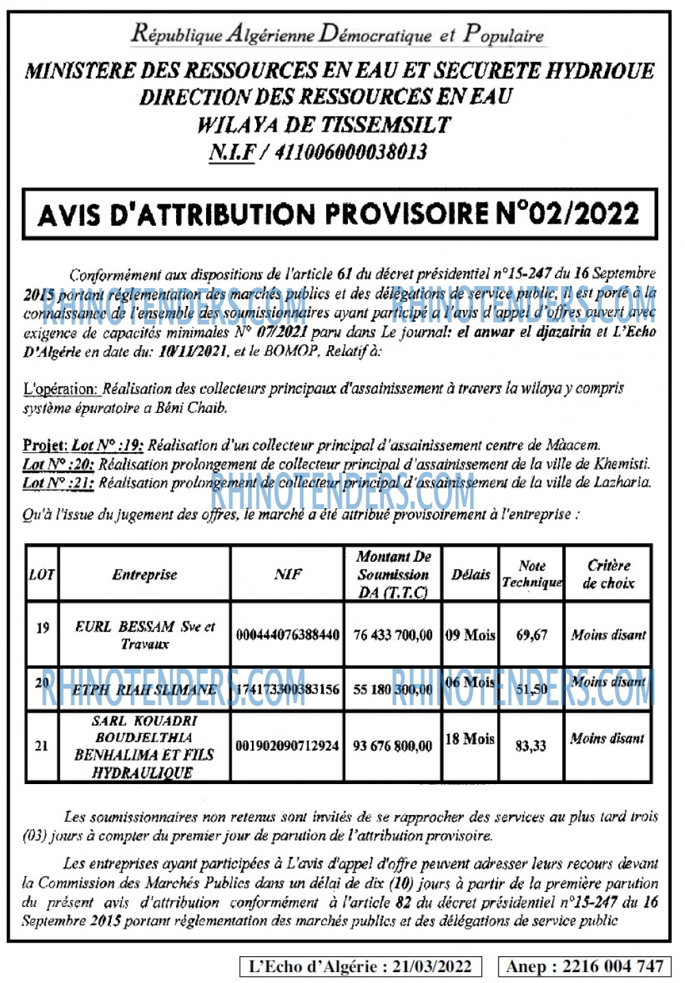 L'ECHO D'ALGERIE