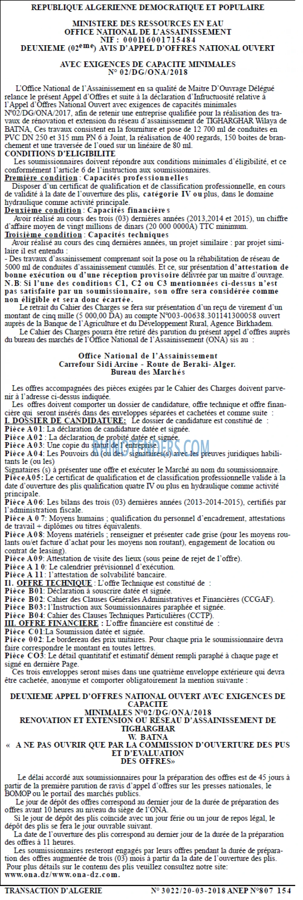 TRANSACTION D'ALGERIE