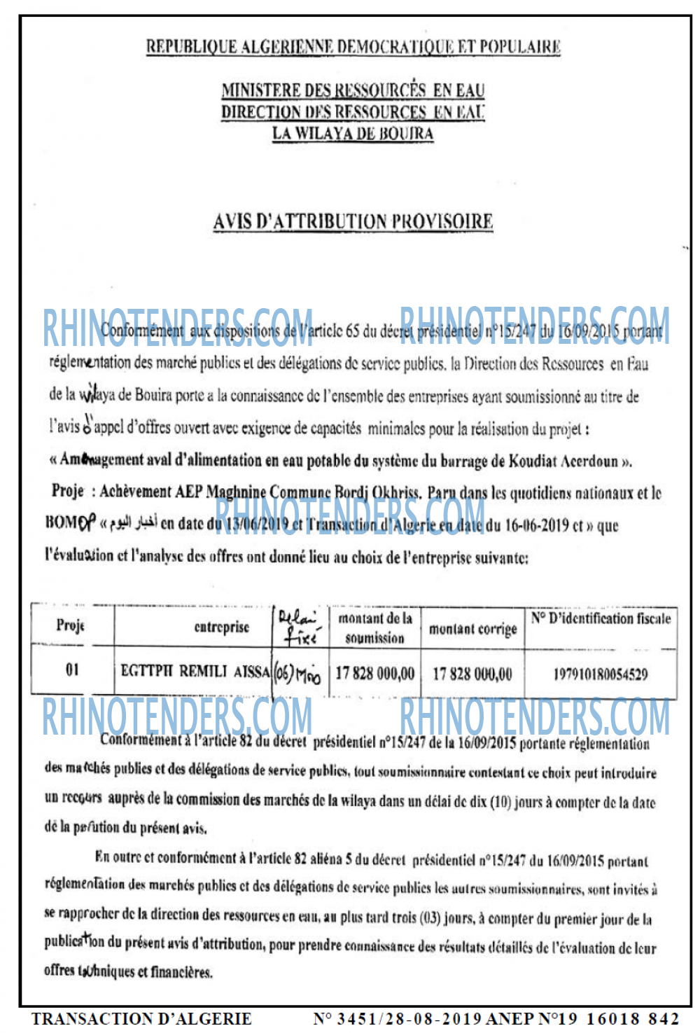 TRANSACTION D'ALGERIE