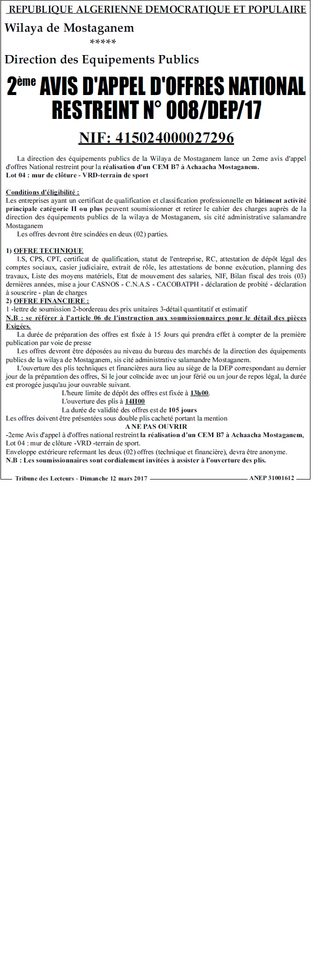 TRIBUNE DES LECTEURS