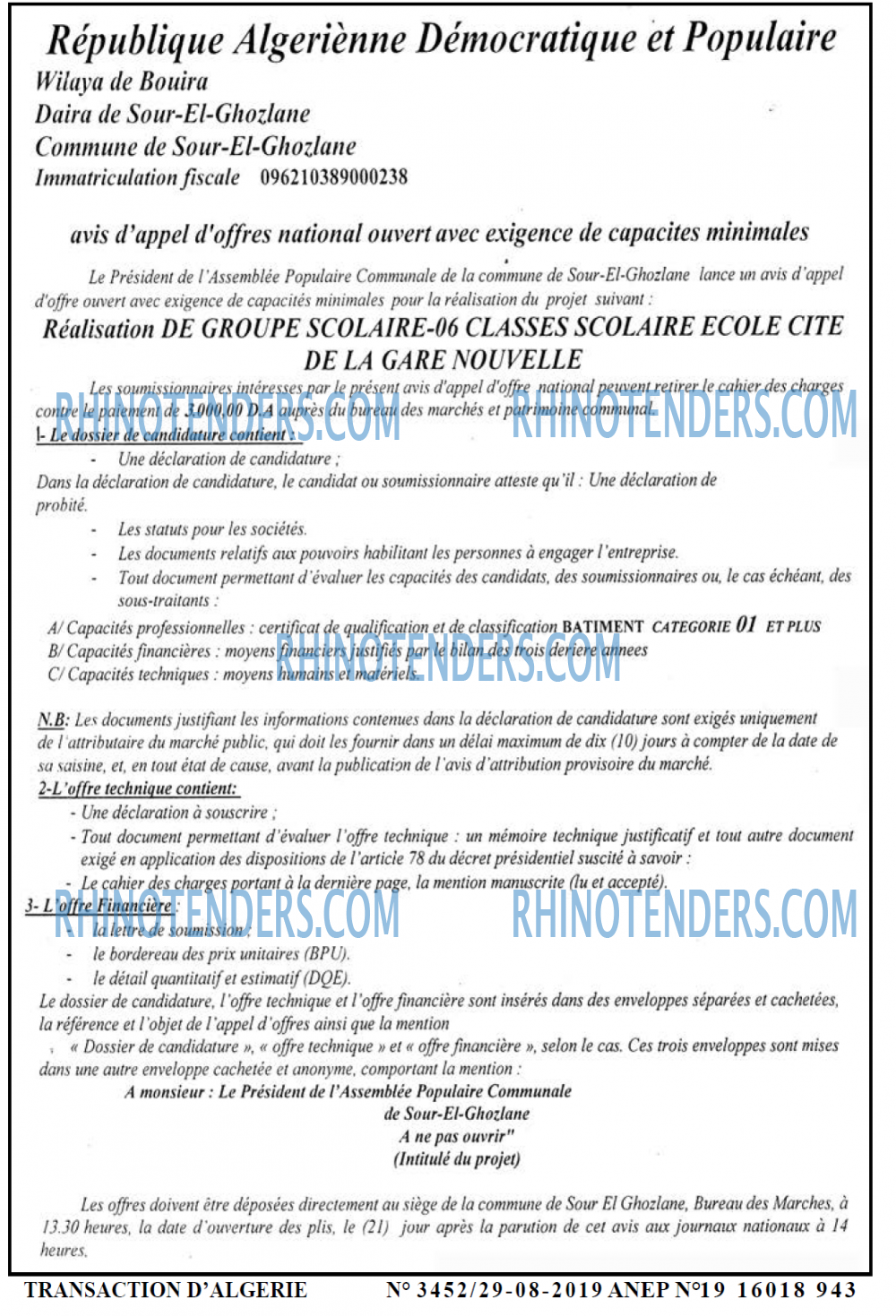 TRANSACTION D'ALGERIE