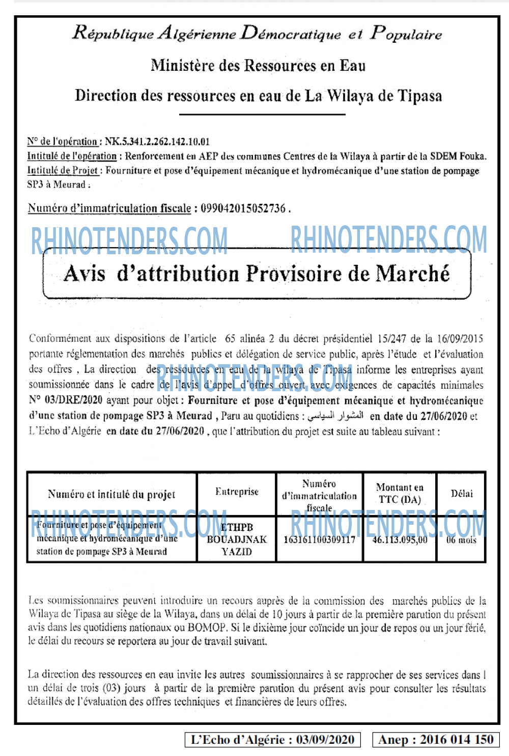L'ECHO D'ALGERIE