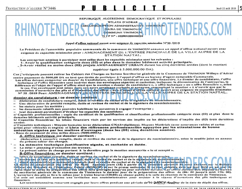 TRANSACTION D'ALGERIE