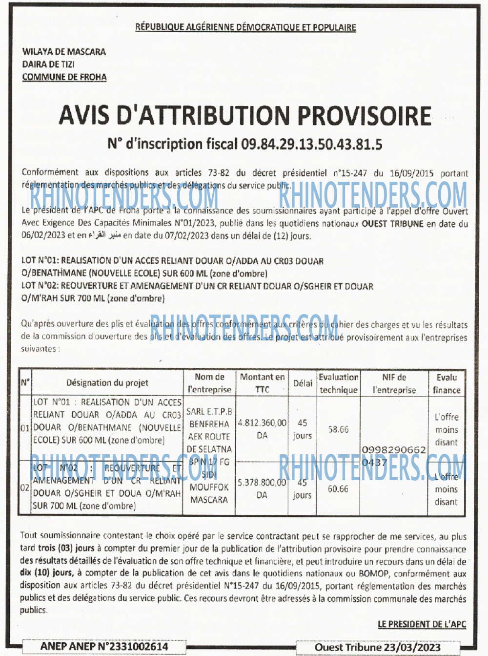 ouest TRIBUNE