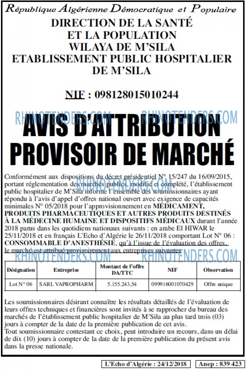 L'ECHO D'ALGERIE