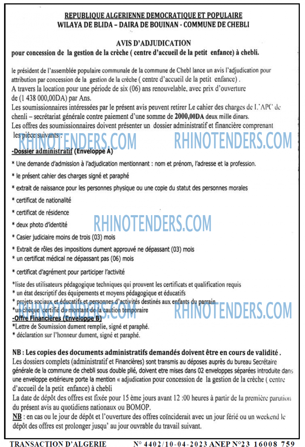 TRANSACTION D'ALGERIE