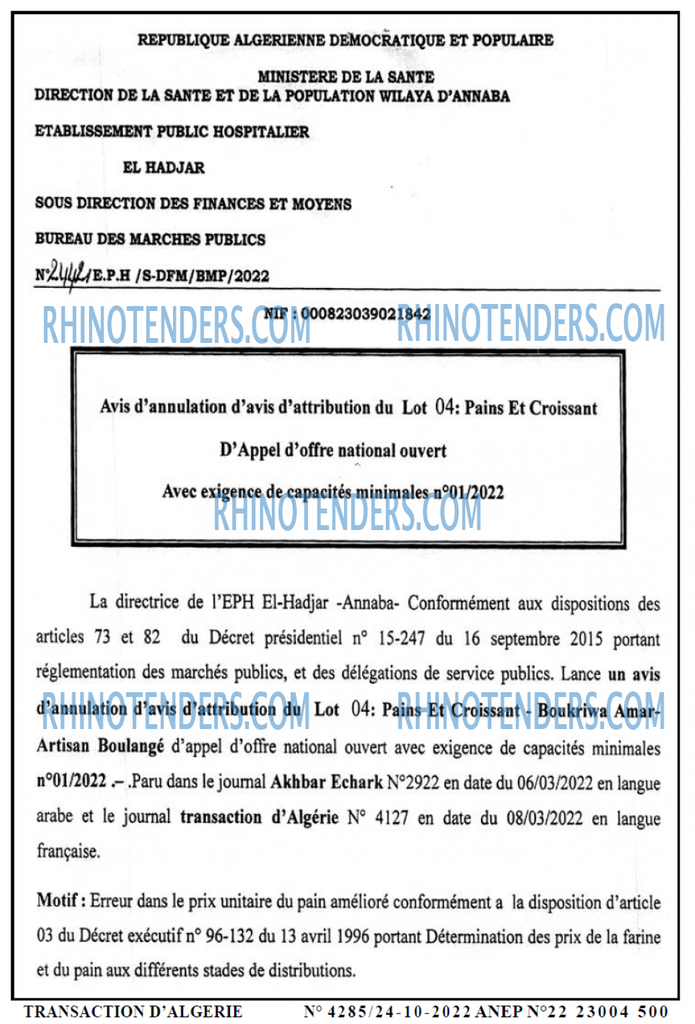 TRANSACTION D'ALGERIE