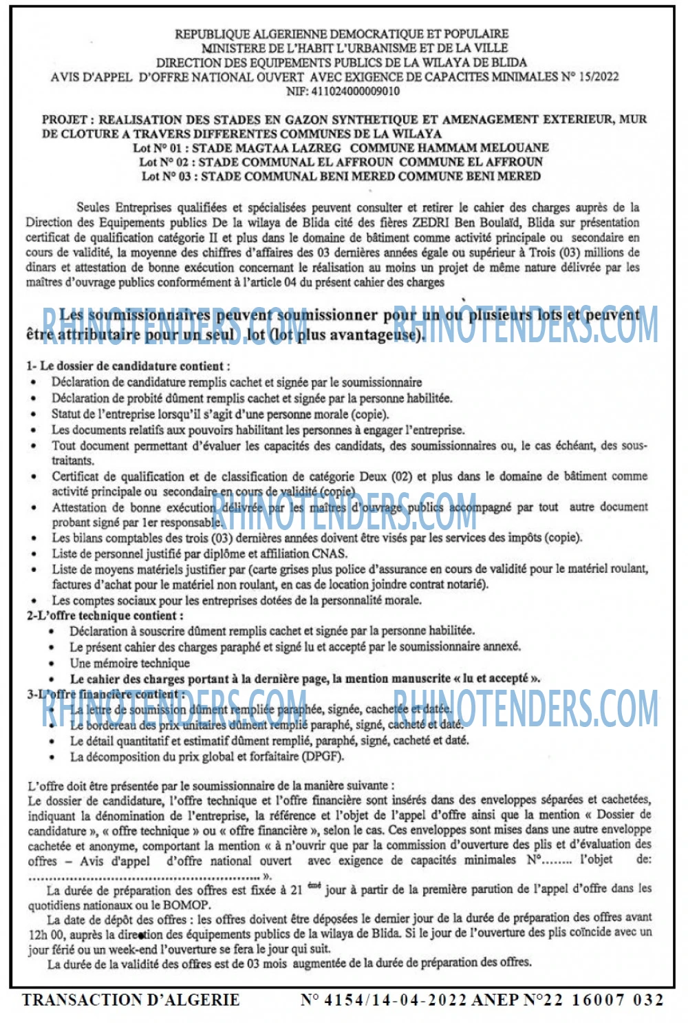 TRANSACTION D'ALGERIE