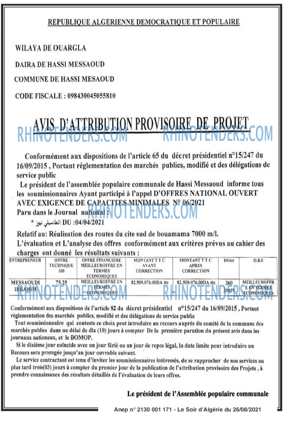 LE SOIR D'ALGERIE