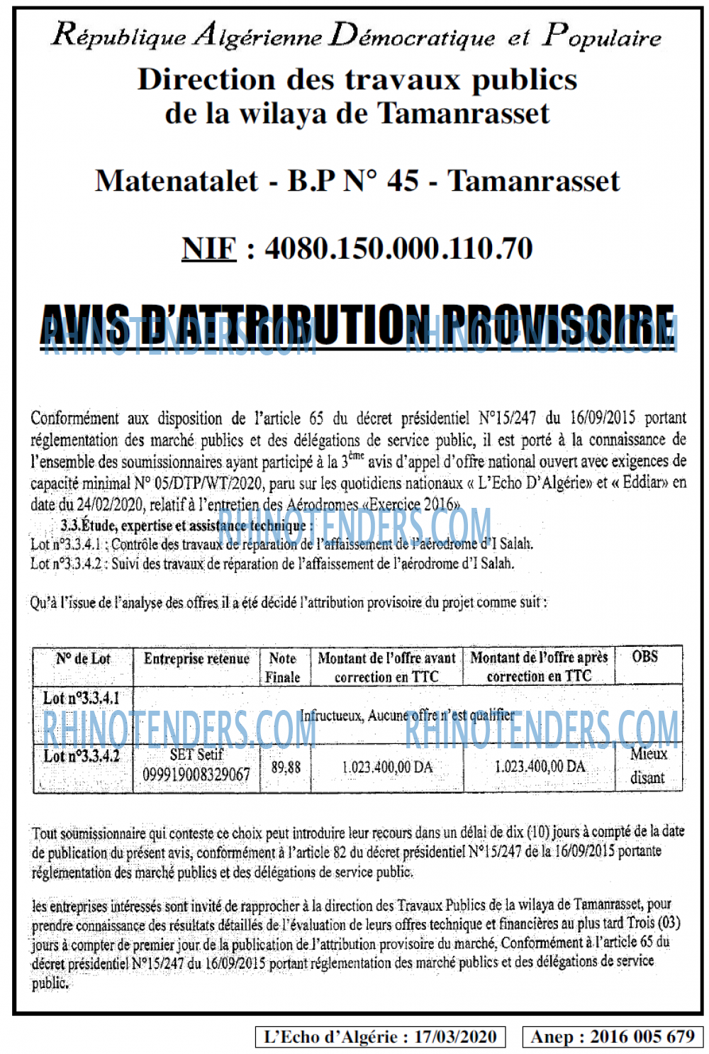 L'ECHO D'ALGERIE