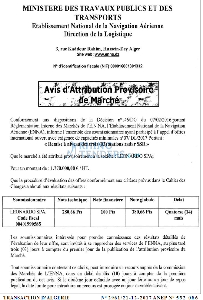 TRANSACTION D'ALGERIE